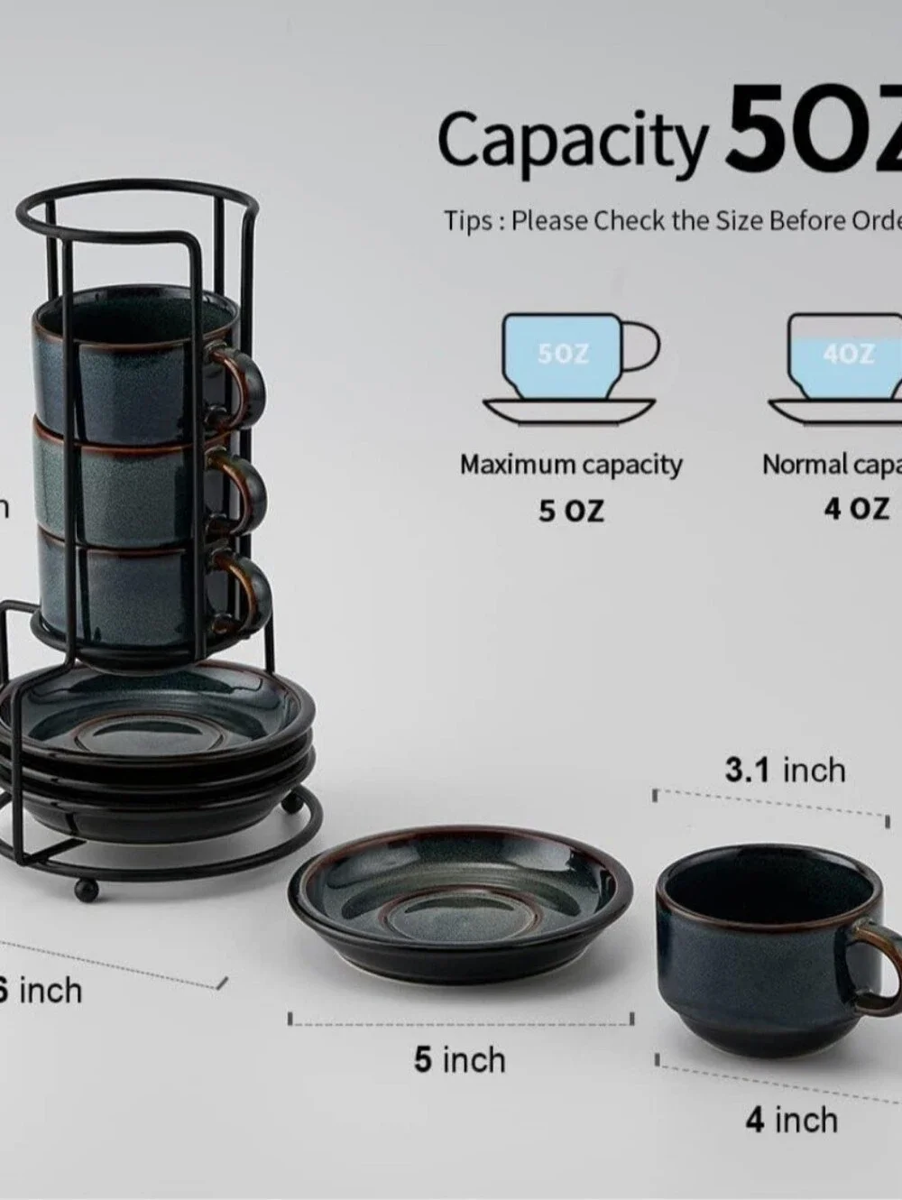 New Jiemei Home Porcelain Stackable Espresso Cups And Saucers Set With Stand